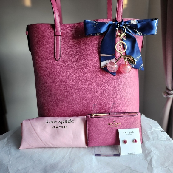 Kate Spade Medium Pebbled Leather Juliette Magenta 6 pc Set NWT - Picture 9 of 12